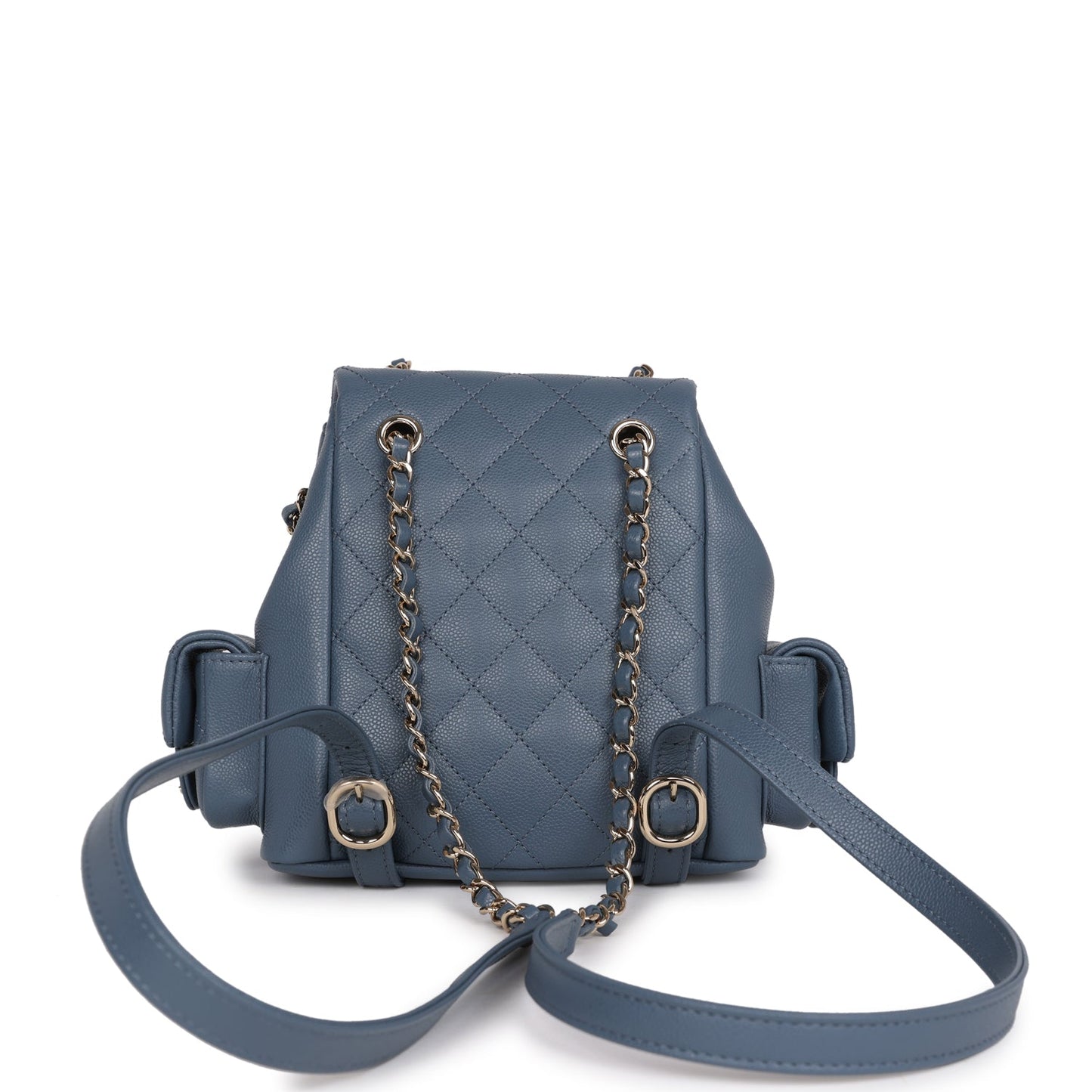 Chanel Small Duma Backpack Blue Caviar Light Gold Hardware