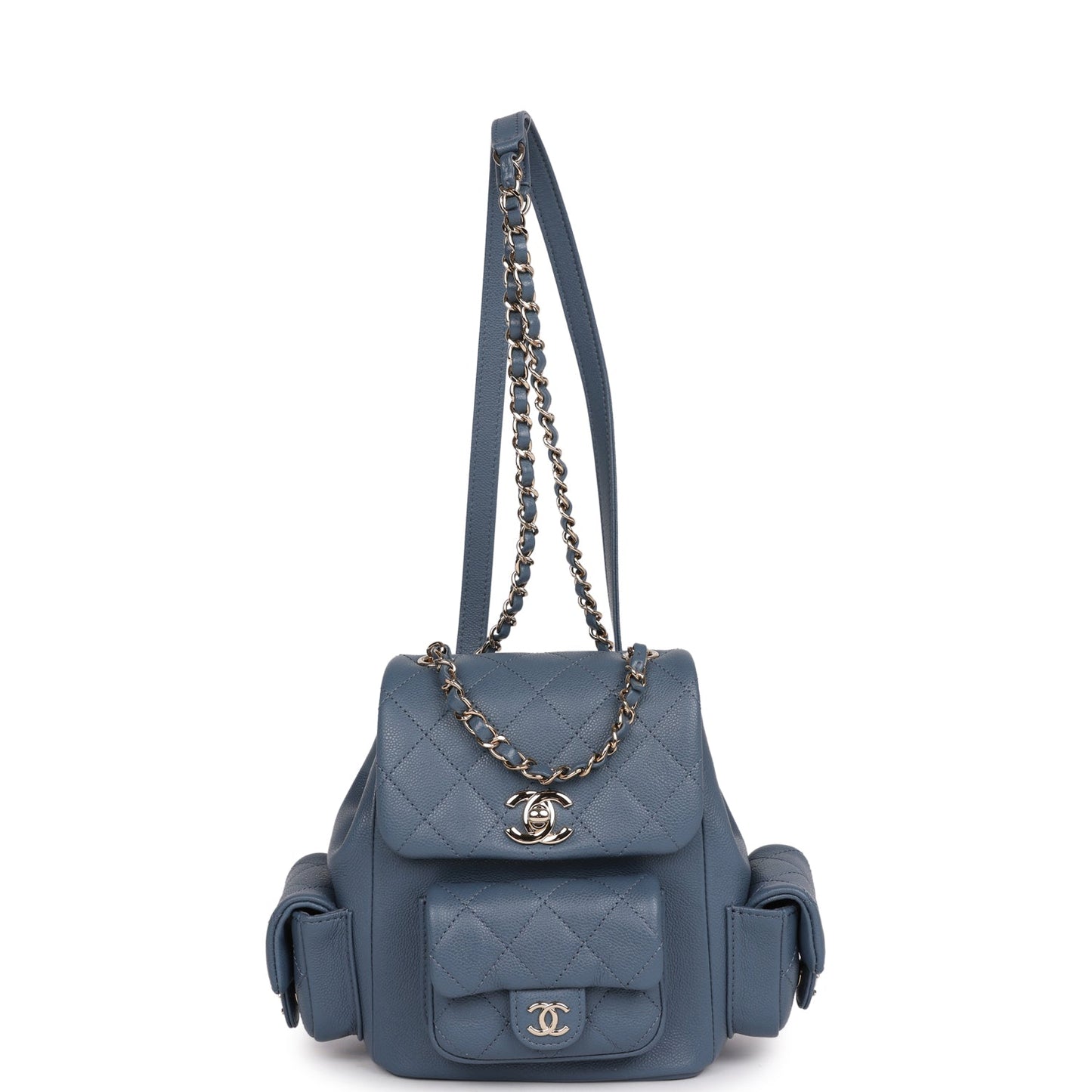 Chanel Small Duma Backpack Blue Caviar Light Gold Hardware