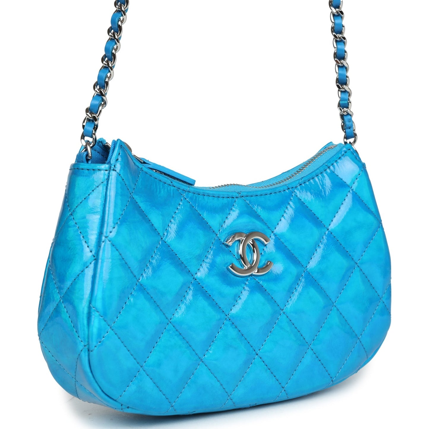 Chanel Mini Hobo Bag Blue Metallic Goatskin Silver Hardware