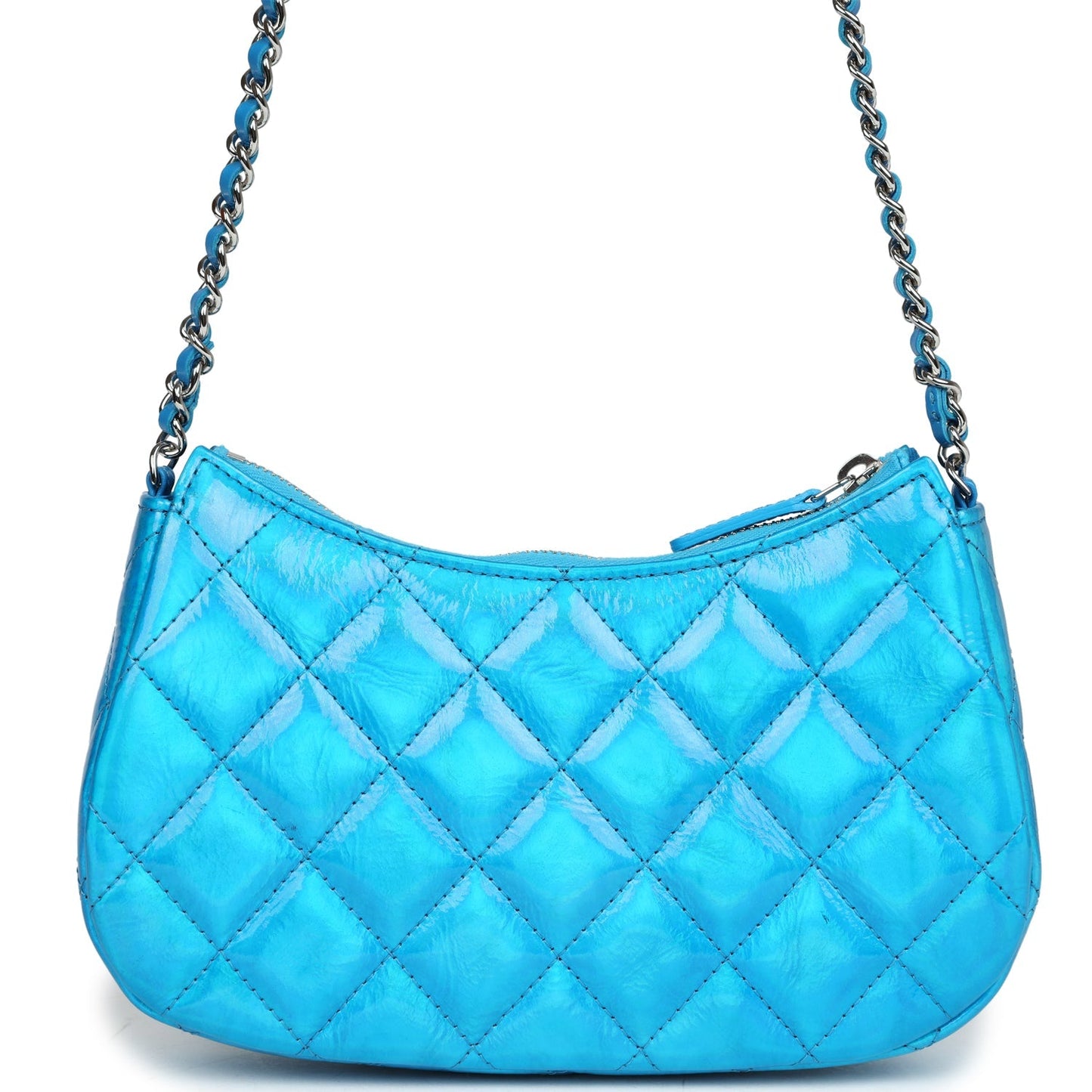 Chanel Mini Hobo Bag Blue Metallic Goatskin Silver Hardware