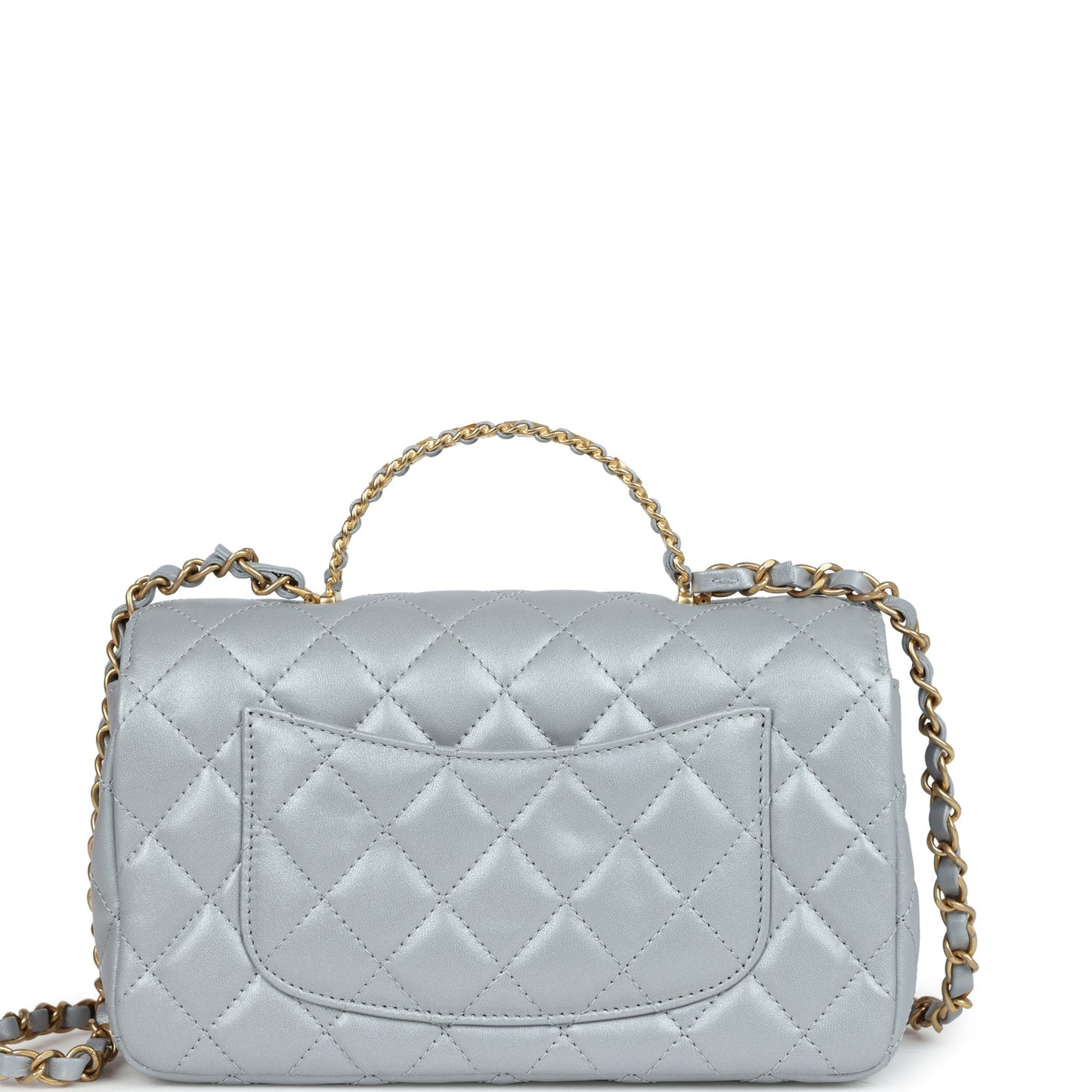 Chanel Mini Rectangular Flap Bag with Top Handle Grey Lambskin Antique Gold Hardware