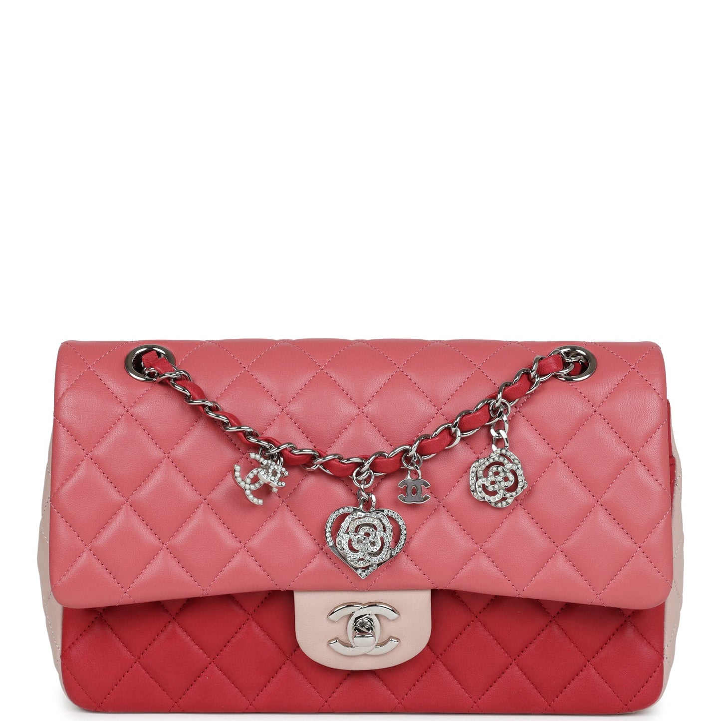 Pre-owned Chanel Medium Valentine Single Flap Bag Tricolored Lambskin Silver Hardware