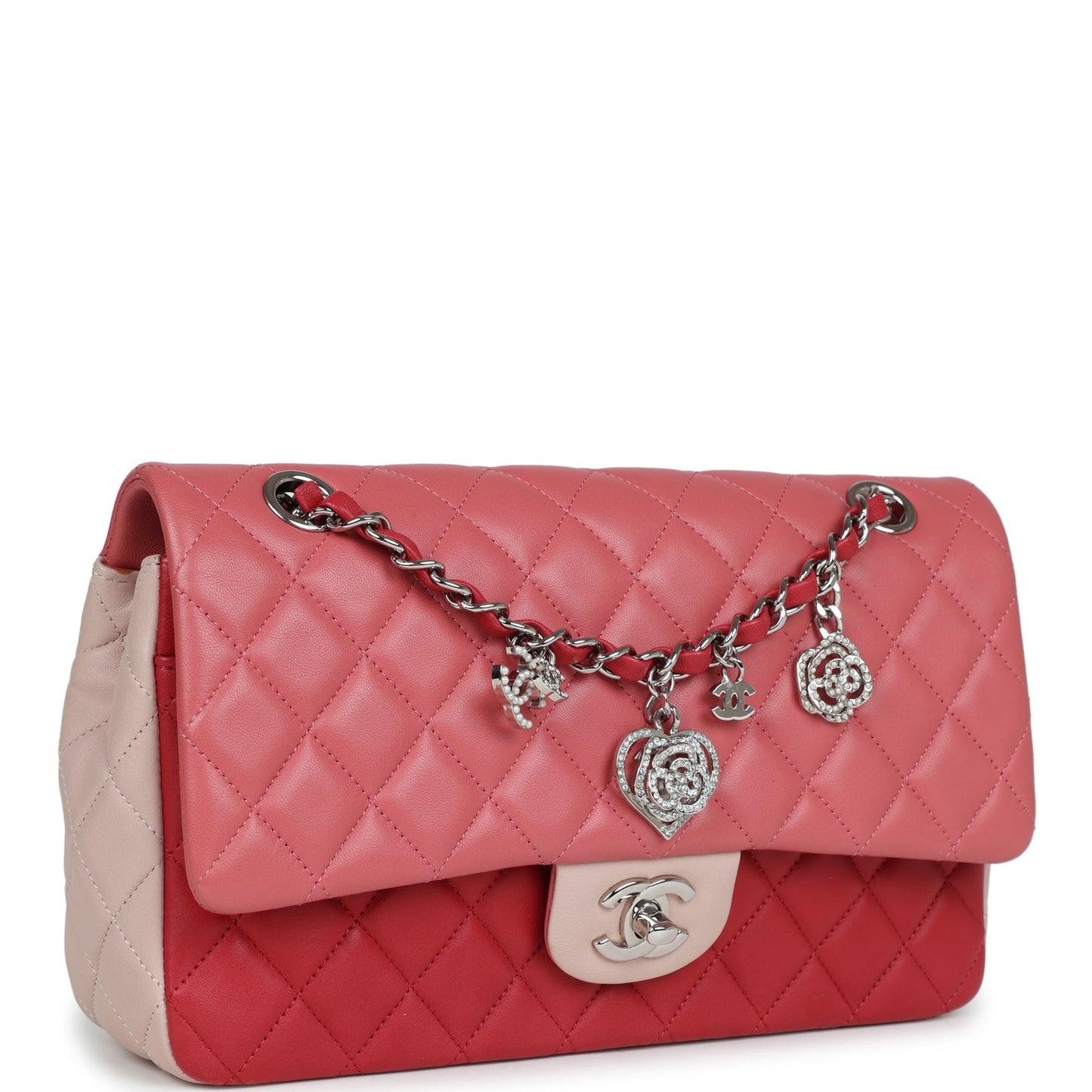 Pre-owned Chanel Medium Valentine Single Flap Bag Tricolored Lambskin Silver Hardware