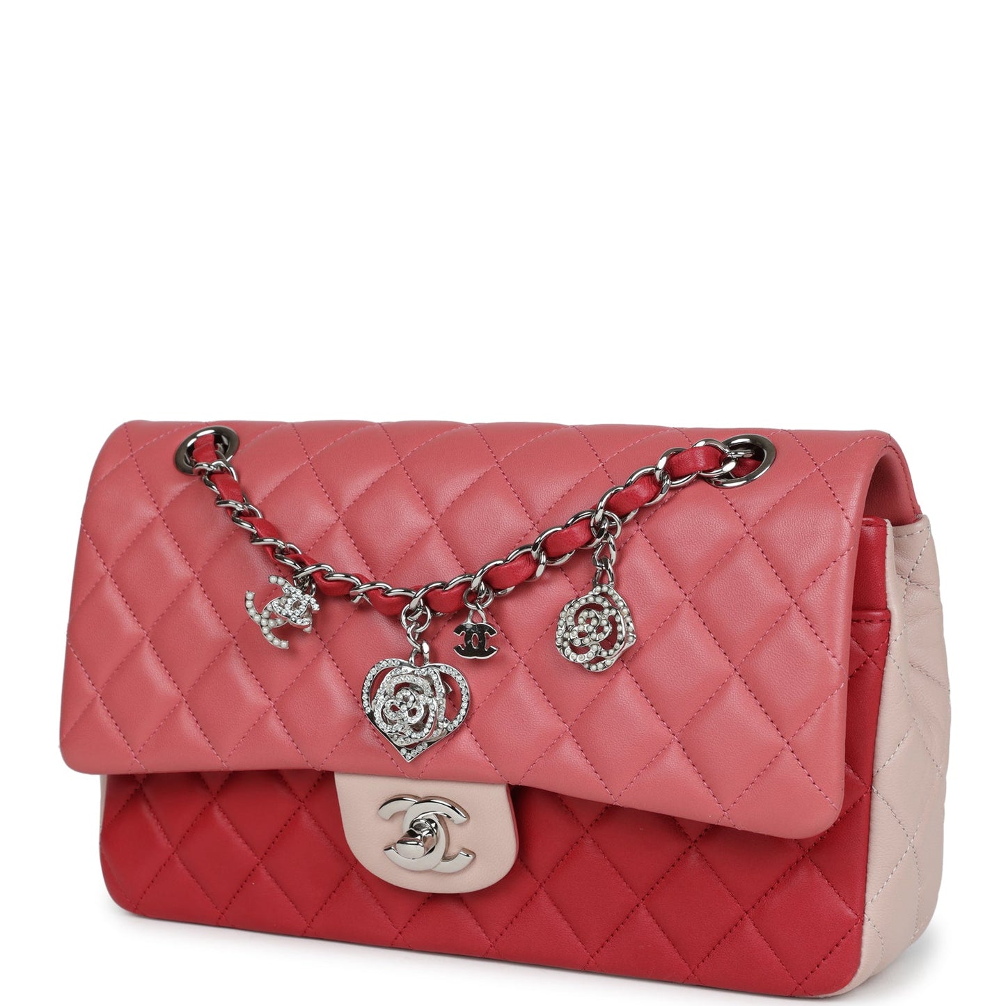 Pre-owned Chanel Medium Valentine Single Flap Bag Tricolored Lambskin Silver Hardware