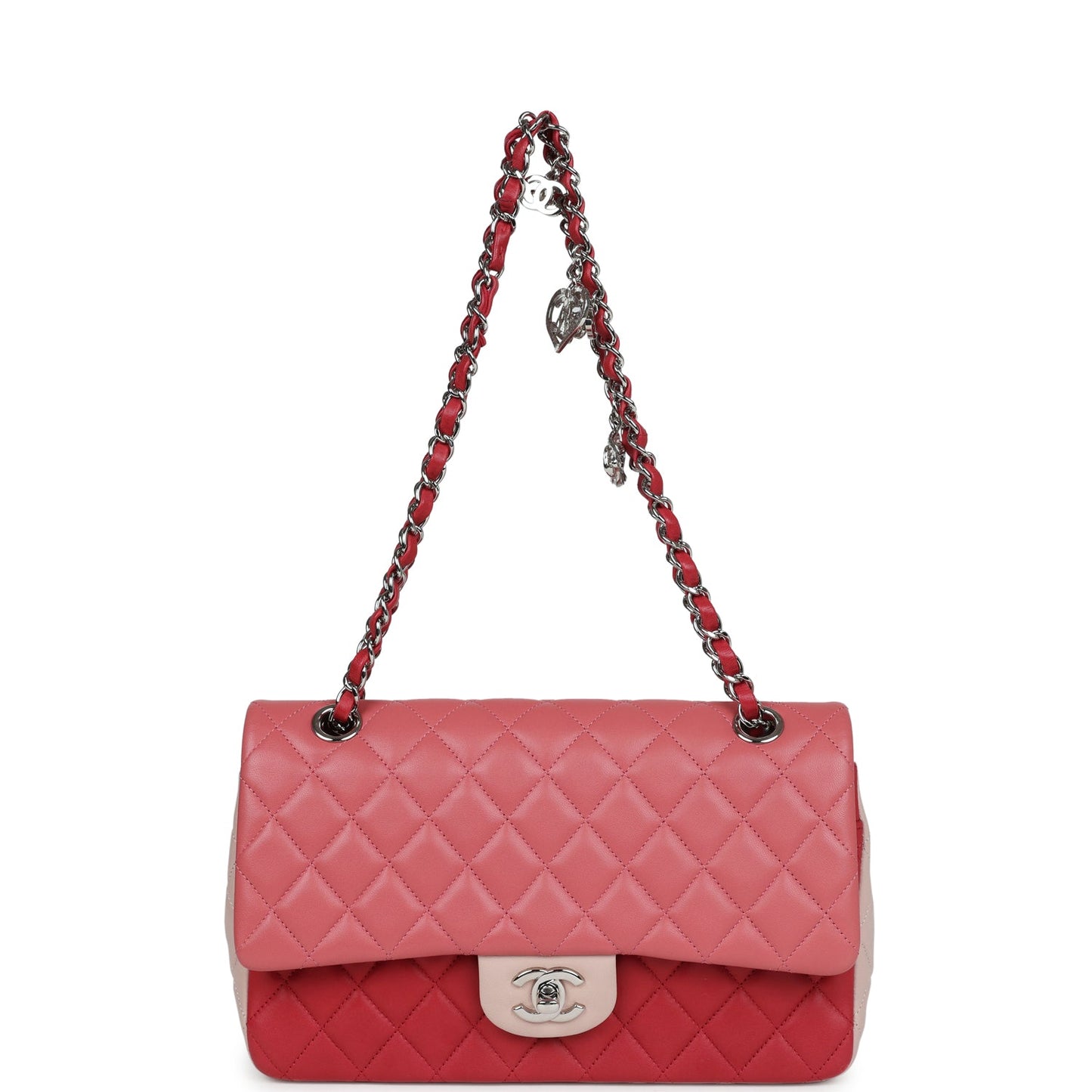 Pre-owned Chanel Medium Valentine Single Flap Bag Tricolored Lambskin Silver Hardware