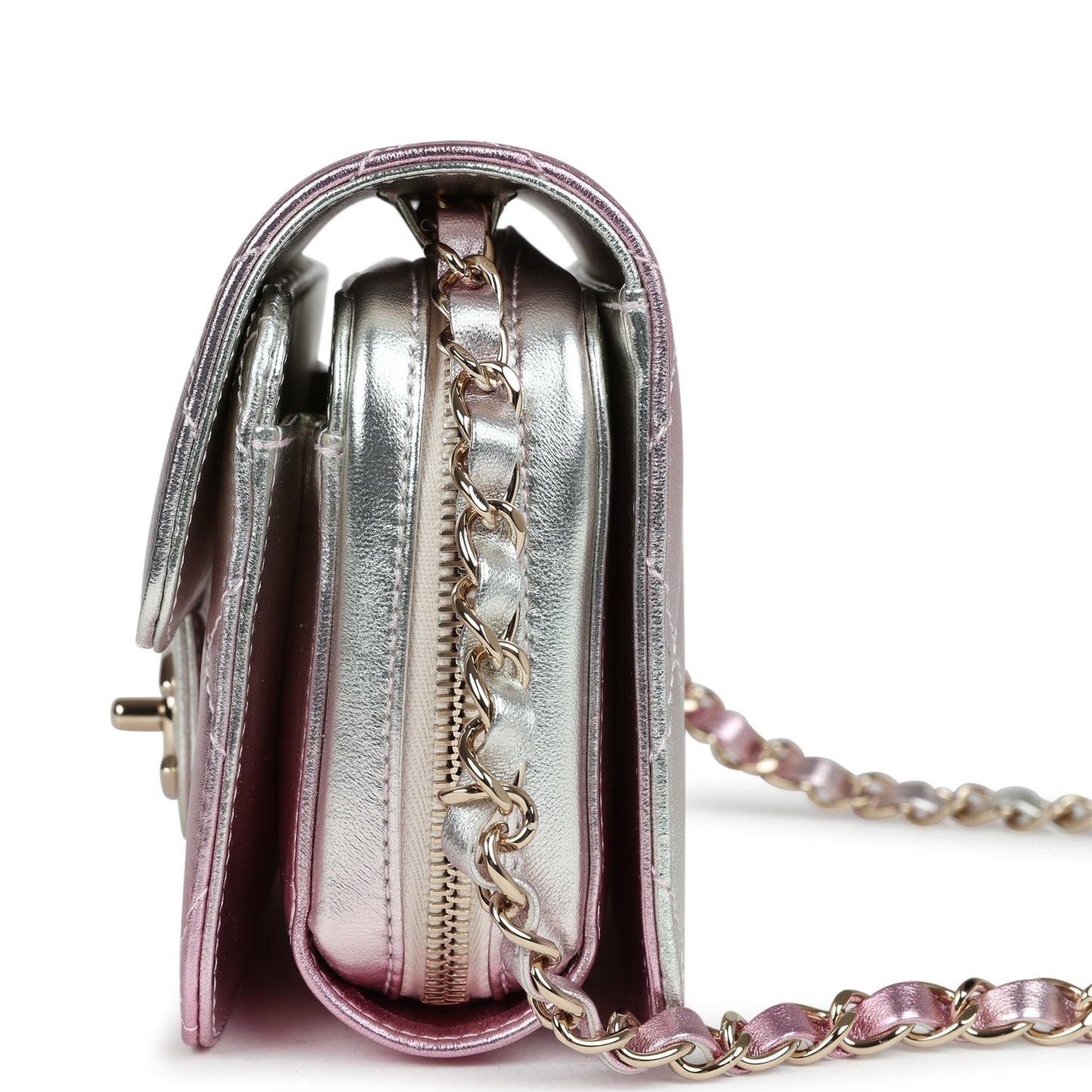 Chanel Mini Flap Bag Pink and Silver Metallic Lambskin Light Gold Hardware