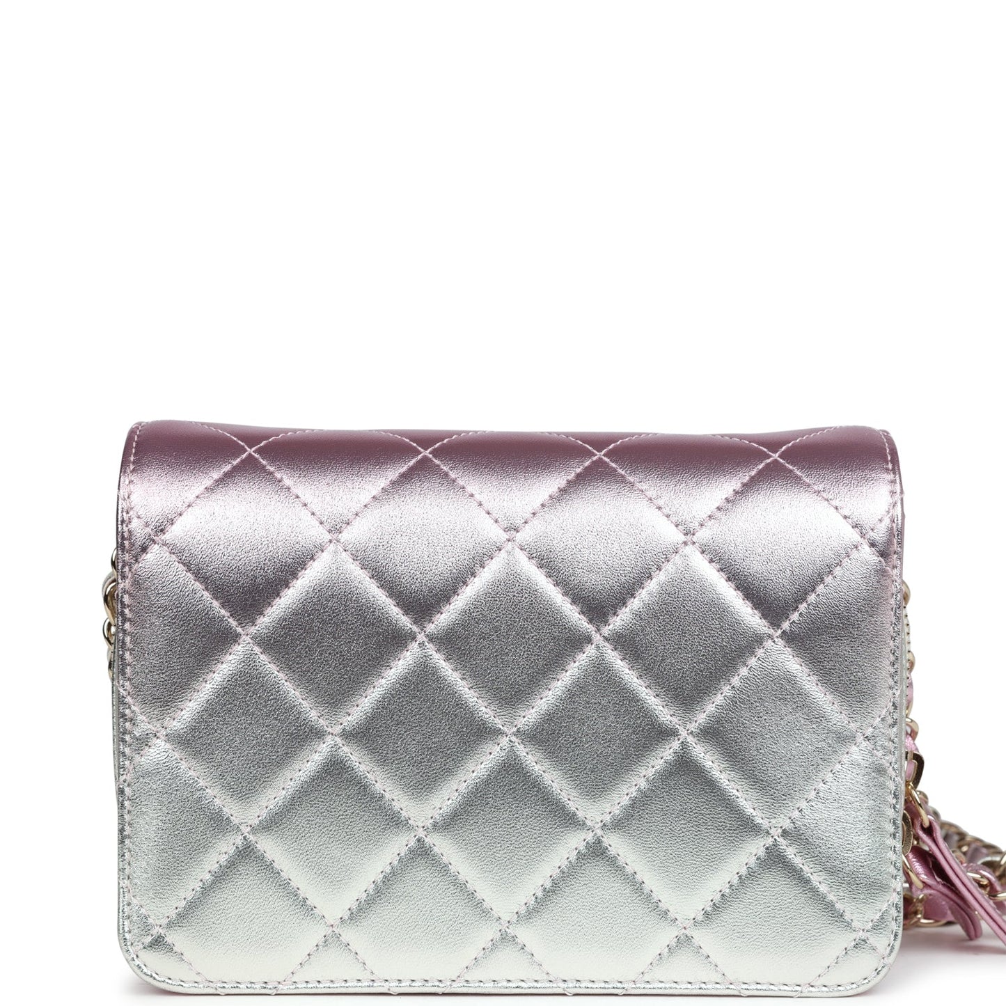 Chanel Mini Flap Bag Pink and Silver Metallic Lambskin Light Gold Hardware