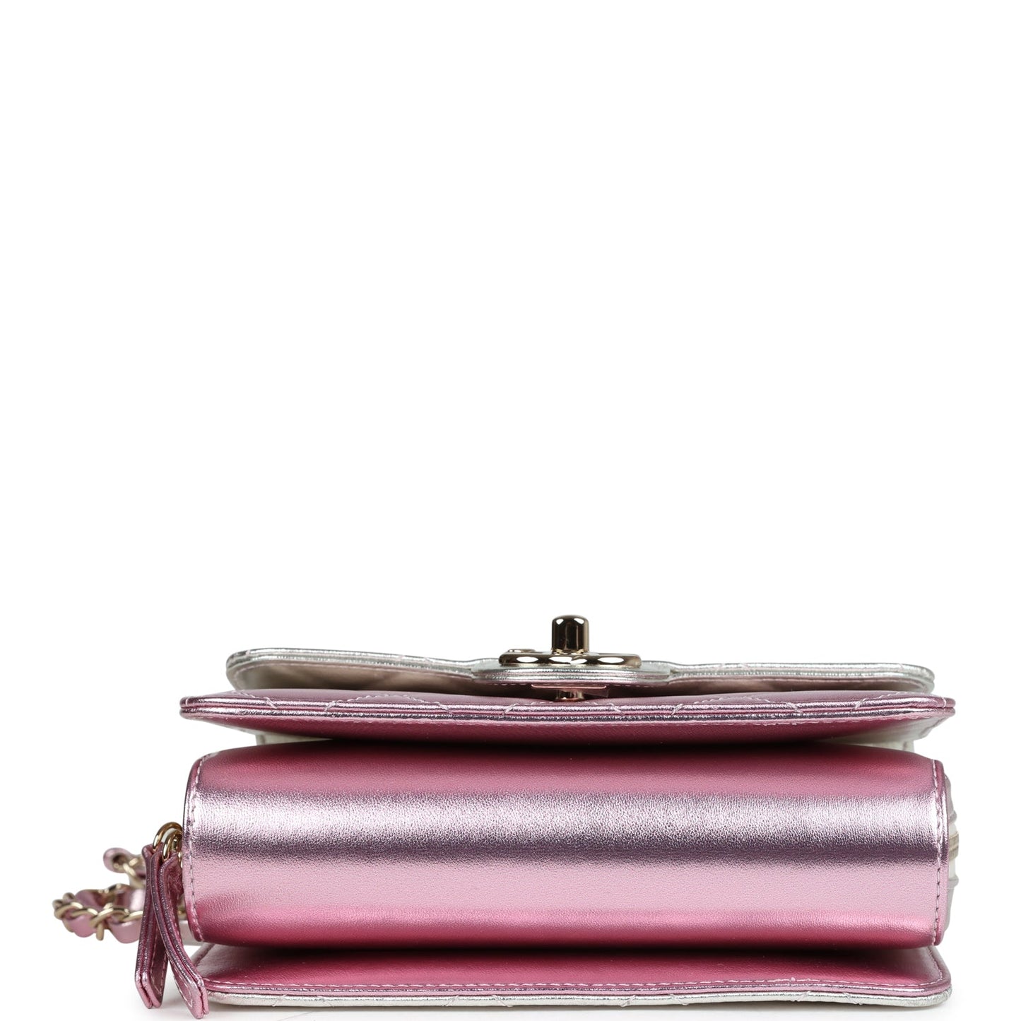 Chanel Mini Flap Bag Pink and Silver Metallic Lambskin Light Gold Hardware