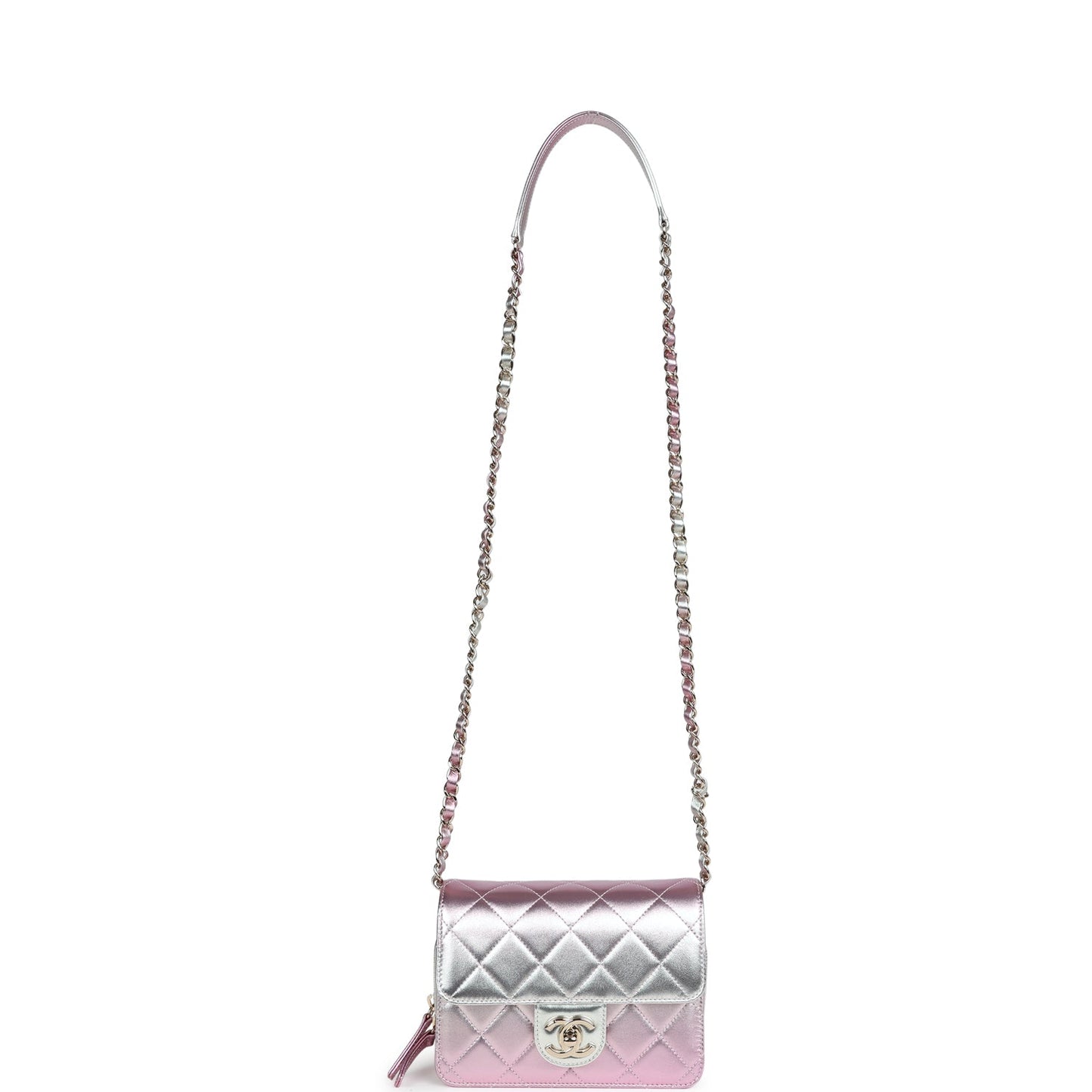 Chanel Mini Flap Bag Pink and Silver Metallic Lambskin Light Gold Hardware