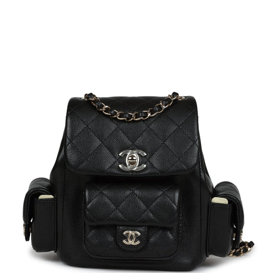 Chanel Mini Top Handle Cargo Backpack Black Caviar Light Gold Hardware