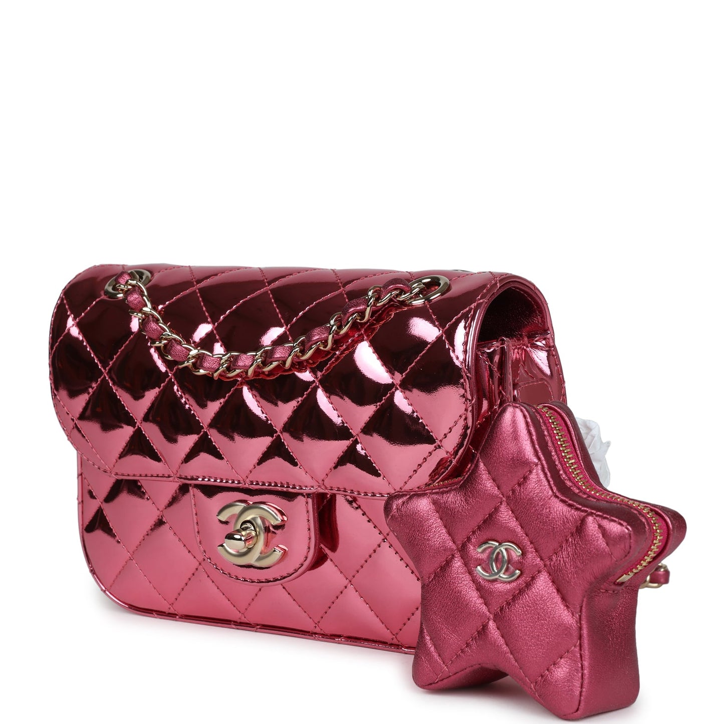 Chanel Mini Flap Bag & Star Coin Purse Pink Mirror Calfskin/Metallic Calfskin Light Gold Hardware