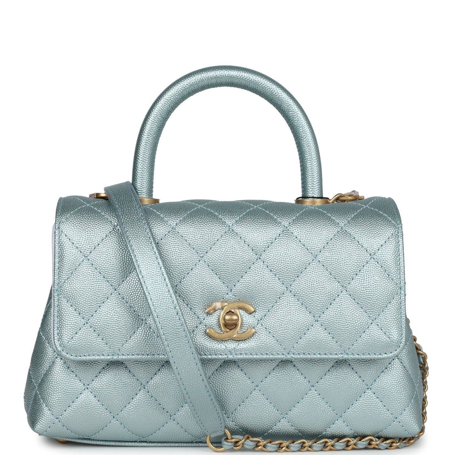 Chanel Small Coco Handle Flap Bag Light Blue Iridescent Caviar Aged Gold Hardware Payment 1