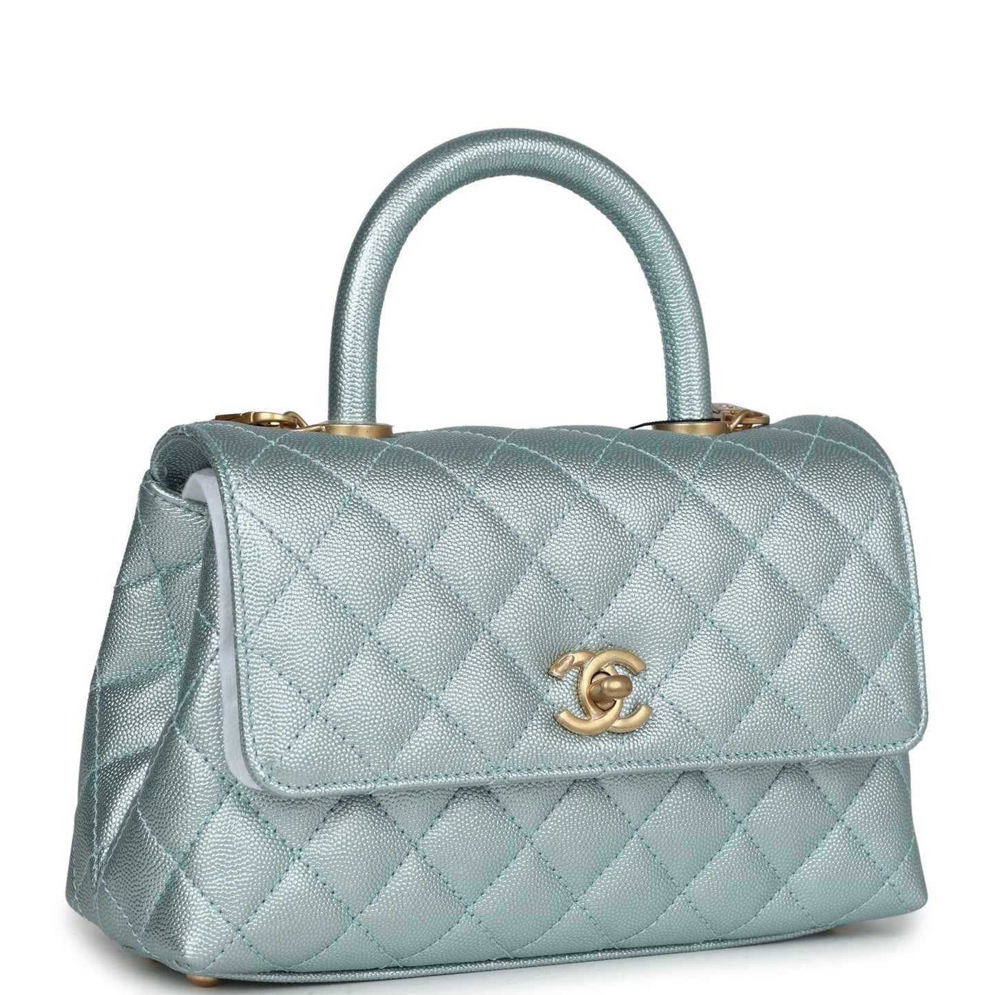 Chanel Small Coco Handle Flap Bag Light Blue Iridescent Caviar Aged Gold Hardware Payment 1