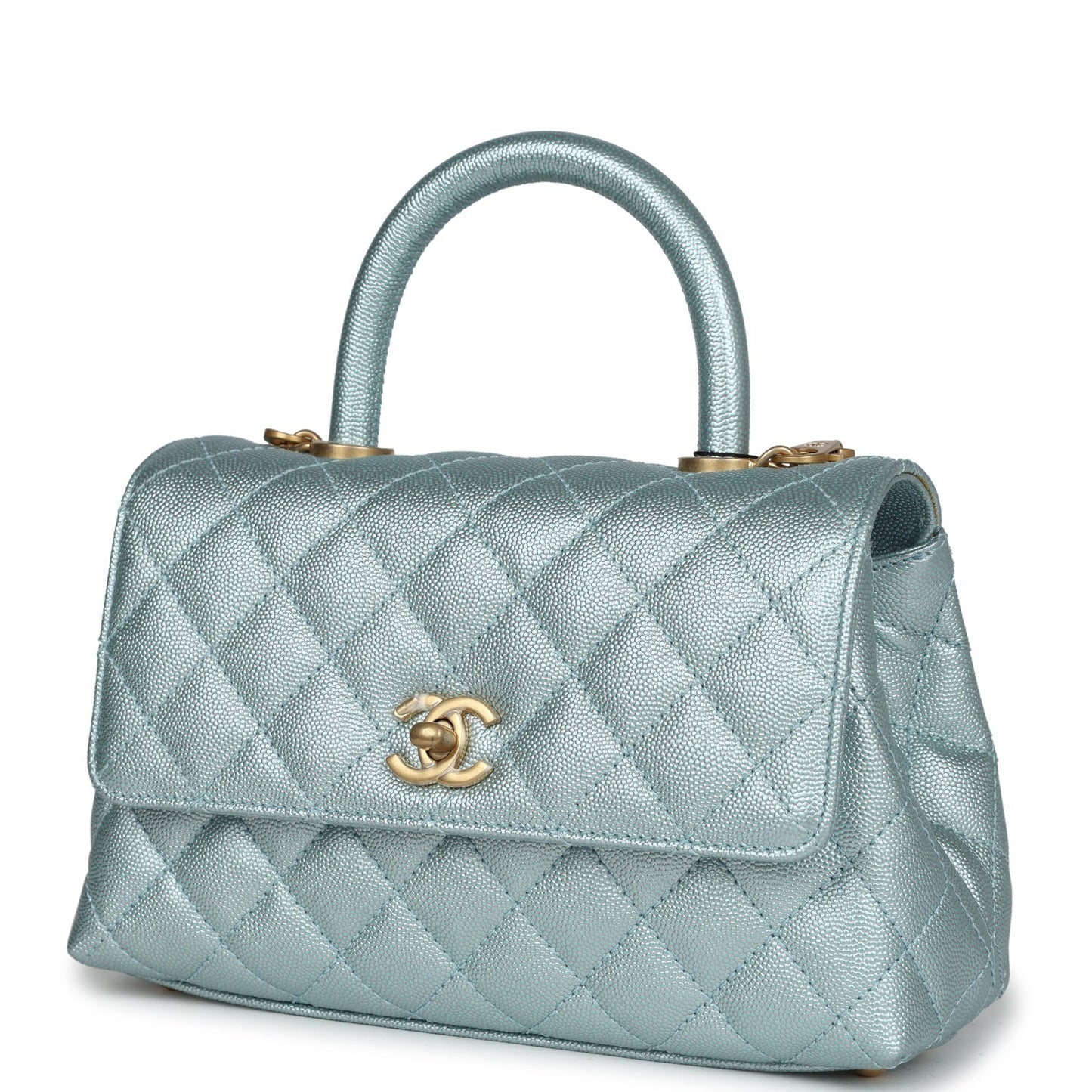 Chanel Small Coco Handle Flap Bag Light Blue Iridescent Caviar Aged Gold Hardware Payment 2