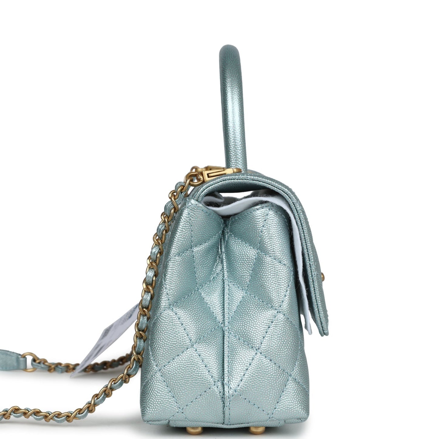 Chanel Small Coco Handle Flap Bag Light Blue Iridescent Caviar Aged Gold Hardware Payment 1