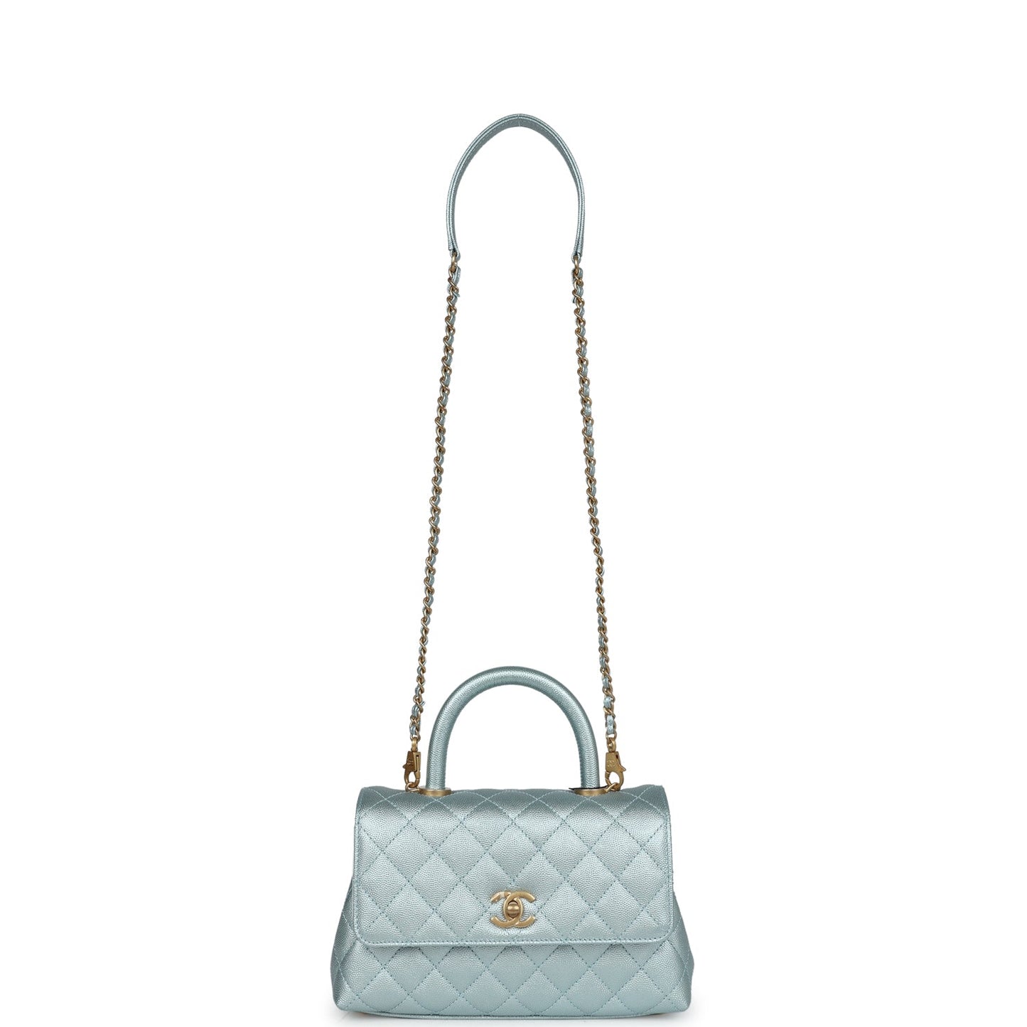 Chanel Small Coco Handle Flap Bag Light Blue Iridescent Caviar Aged Gold Hardware Payment 2