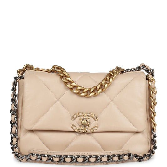 Chanel Medium 19 Flap Light Beige Lambskin Mixed Metal Hardware