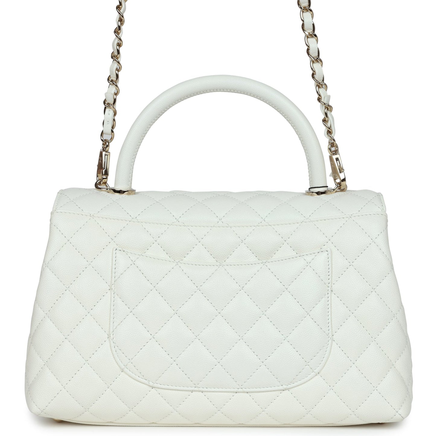 Chanel Medium Coco Handle Flap Bag White Caviar Light Gold Hardware