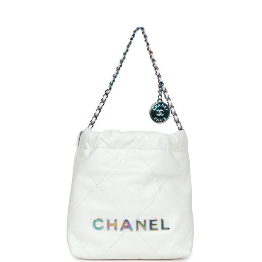 Chanel Mini 22 Bag White Calfskin Rainbow Hardware