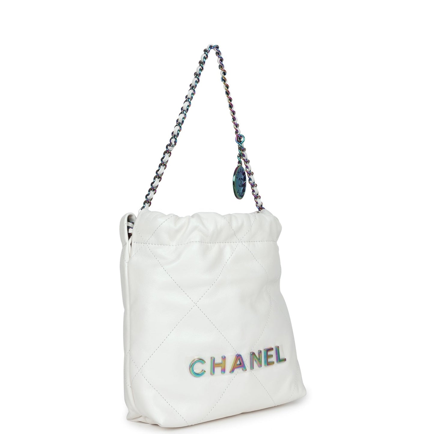 Chanel Mini 22 Bag White Calfskin Rainbow Hardware