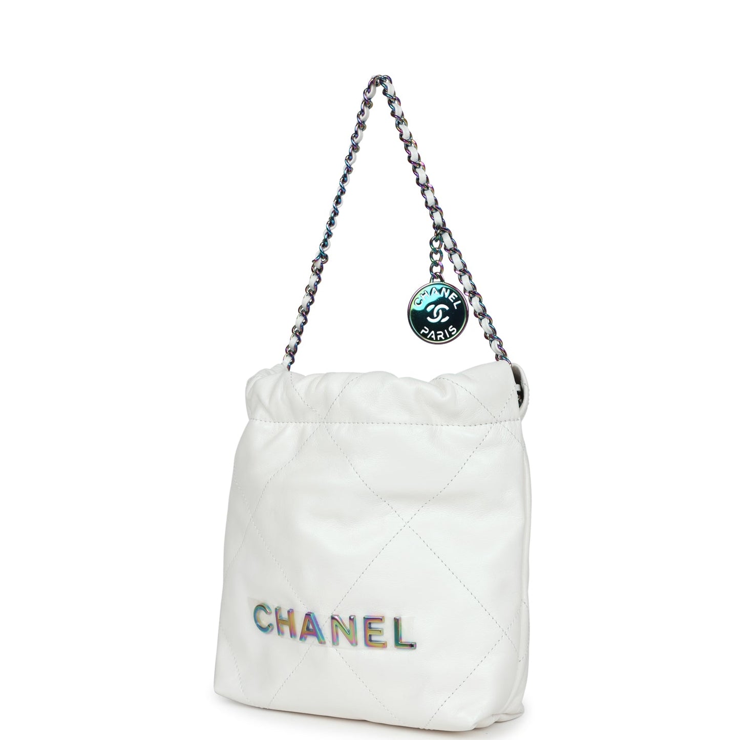 Chanel Mini 22 Bag White Calfskin Rainbow Hardware