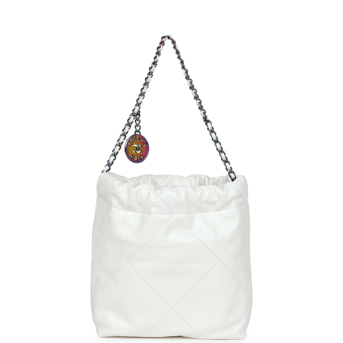 Chanel Mini 22 Bag White Calfskin Rainbow Hardware