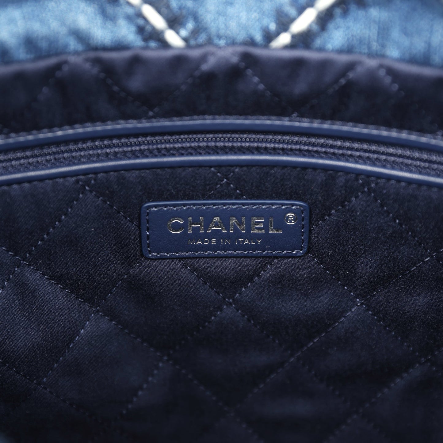 Chanel Small 22 Bag Blue Stitched Denim Silver Hardware