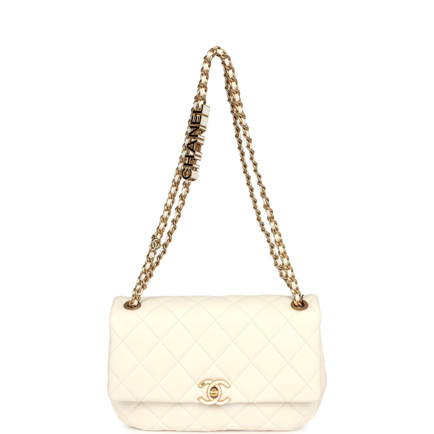 Chanel Small CC Flap Bag White Lambskin Antique Gold Hardware