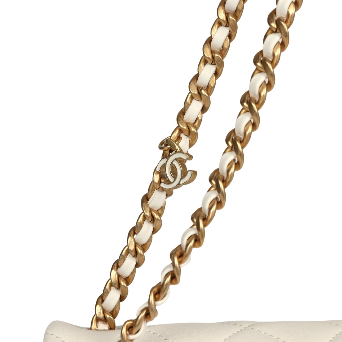 Chanel Small CC Flap Bag White Lambskin Antique Gold Hardware