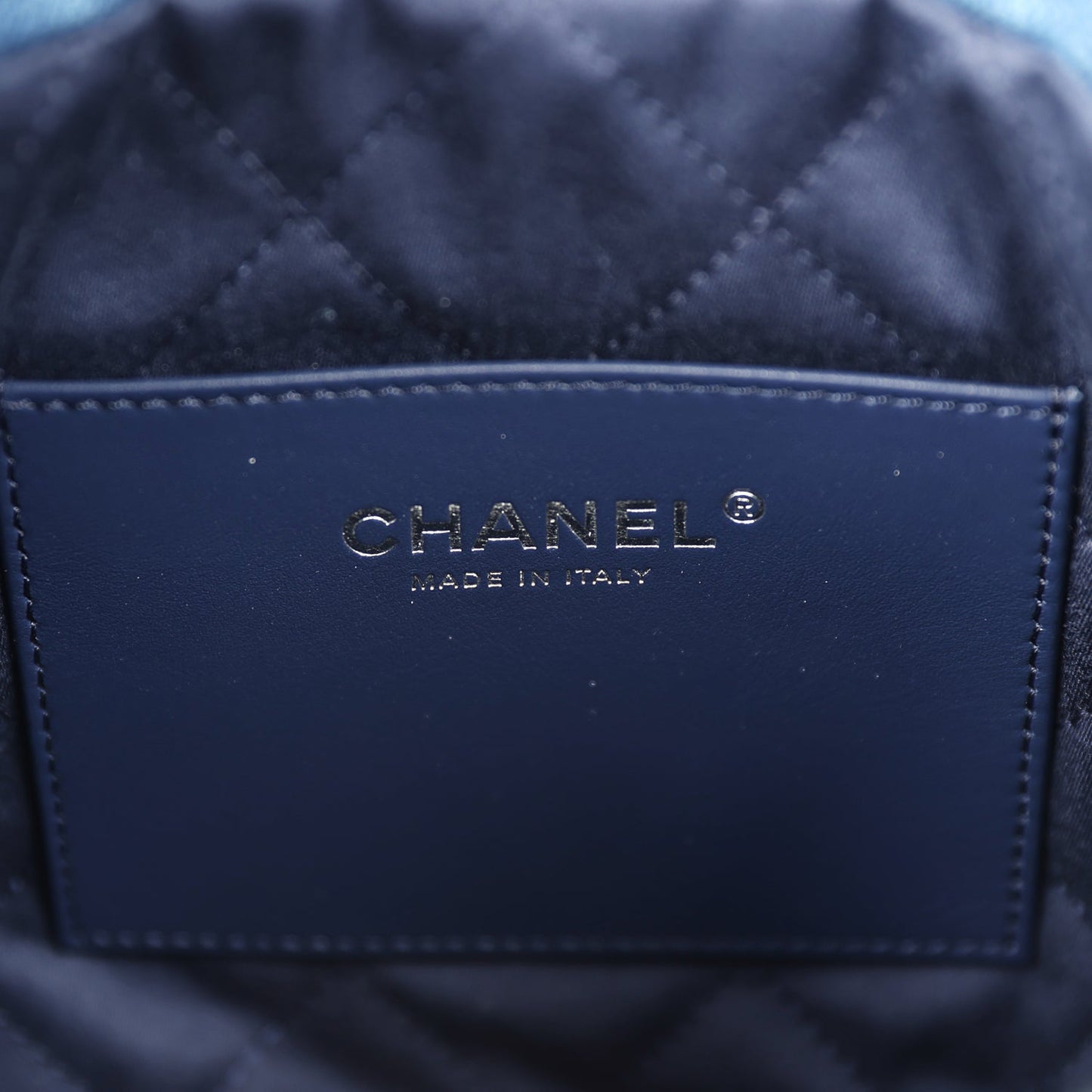 Chanel Mini 22 Bag Blue Stitched Denim Silver Hardware