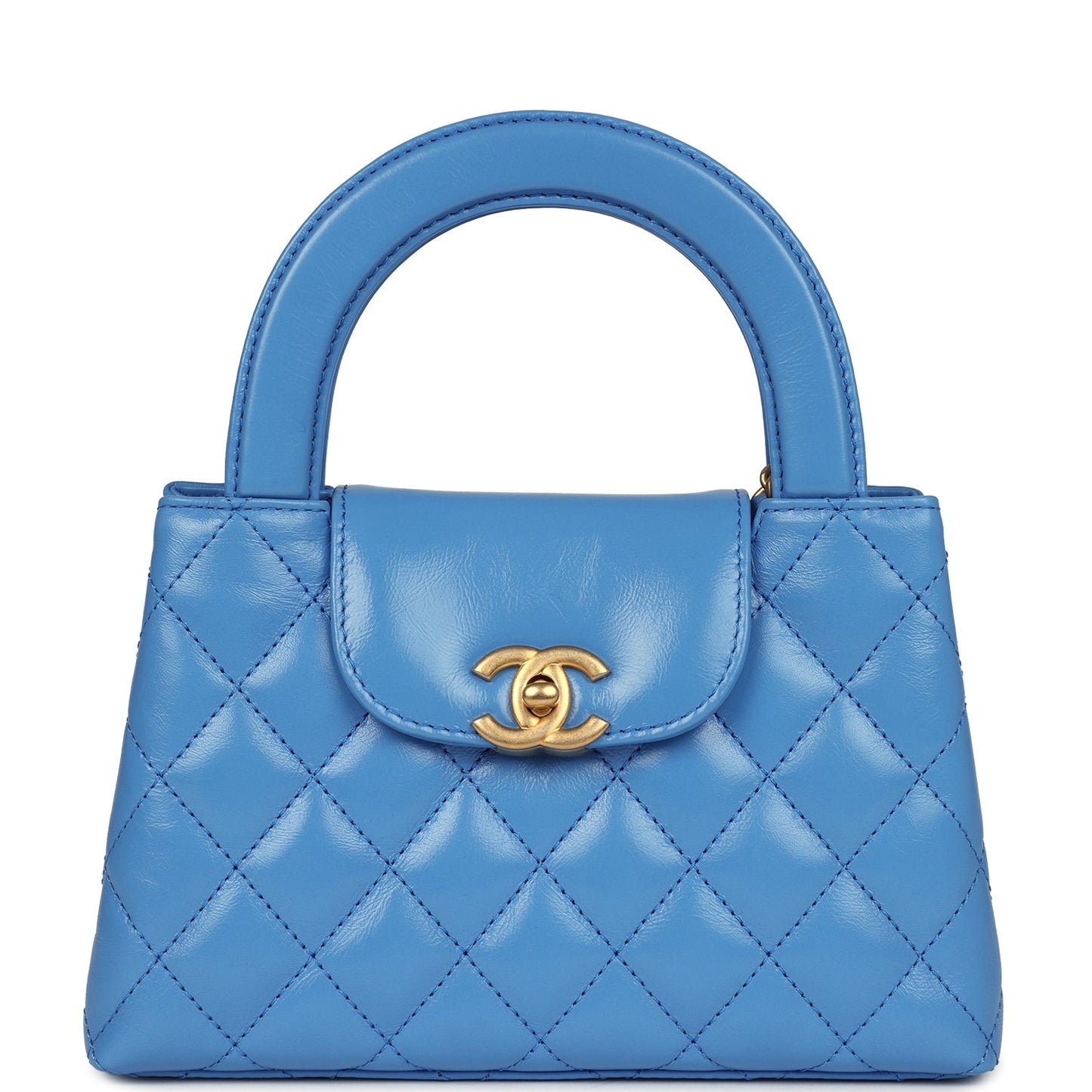 Chanel Small Kelly Shopper Blue Shiny Aged Calfskin Brushed Gold Hardware