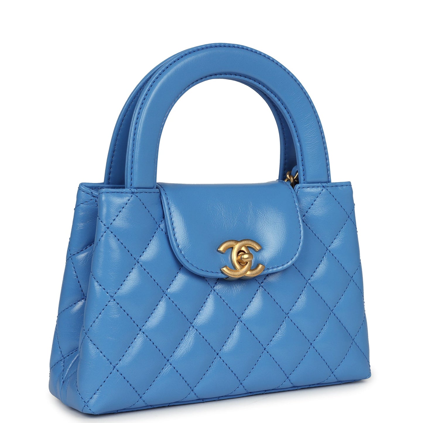 Chanel Small Kelly Shopper Blue Shiny Aged Calfskin Brushed Gold Hardware