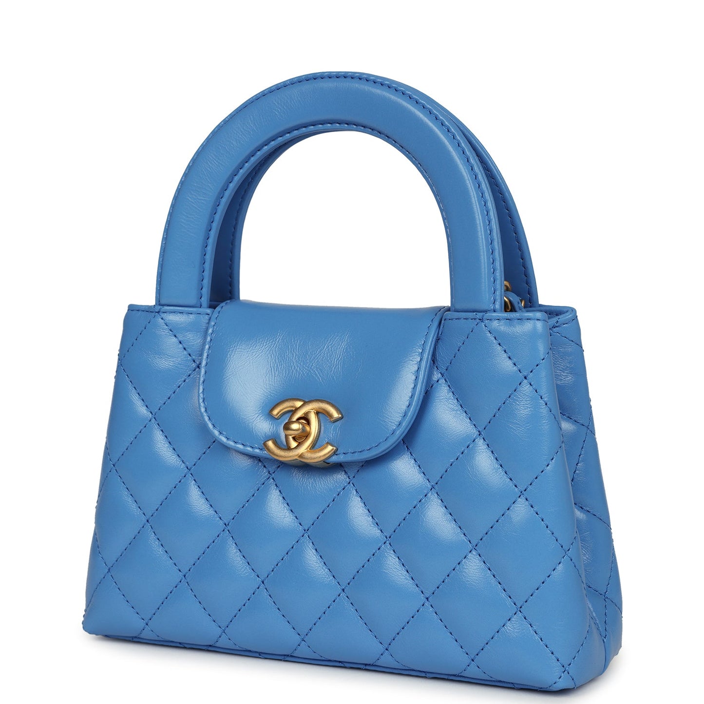 Chanel Small Kelly Shopper Blue Shiny Aged Calfskin Brushed Gold Hardware