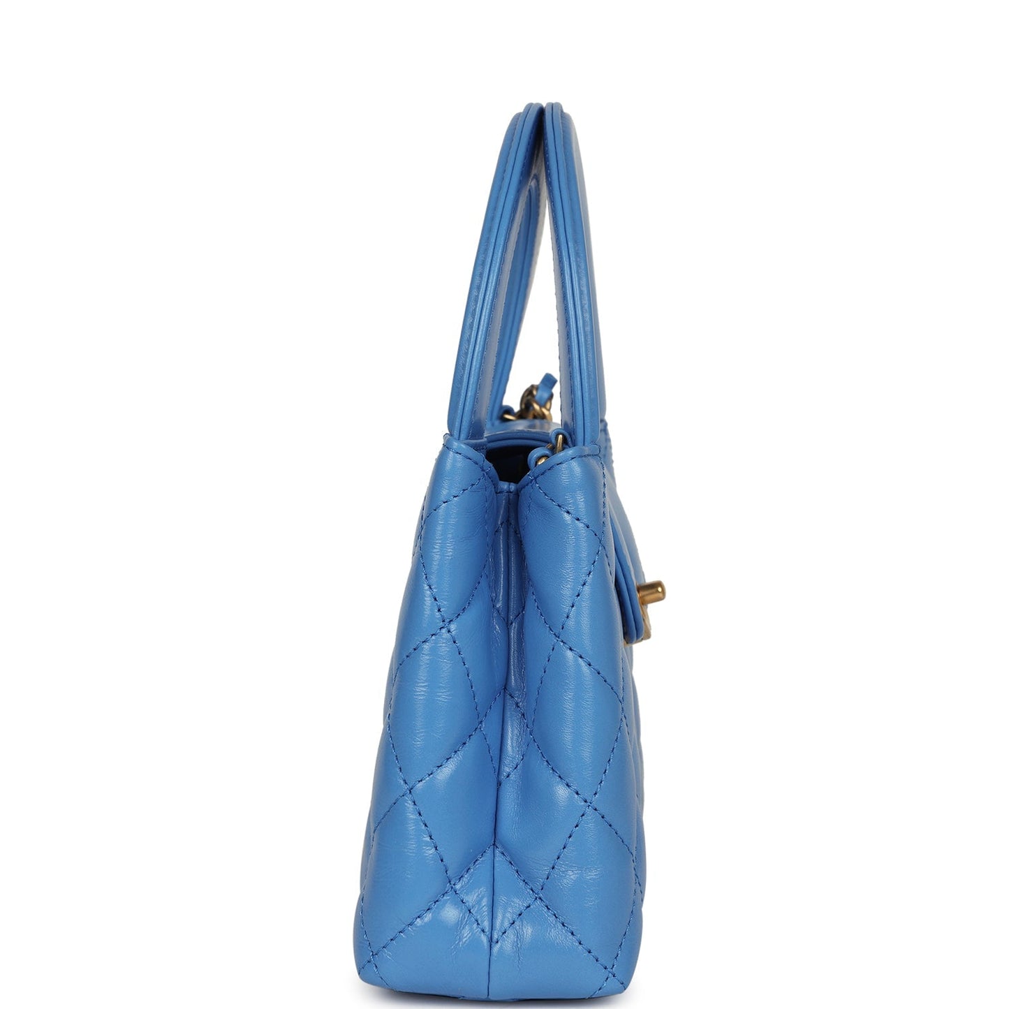 Chanel Small Kelly Shopper Blue Shiny Aged Calfskin Brushed Gold Hardware