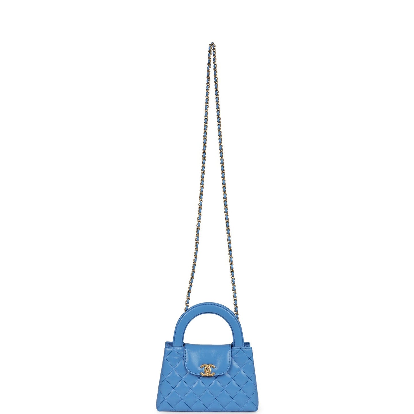 Chanel Small Kelly Shopper Blue Shiny Aged Calfskin Brushed Gold Hardware