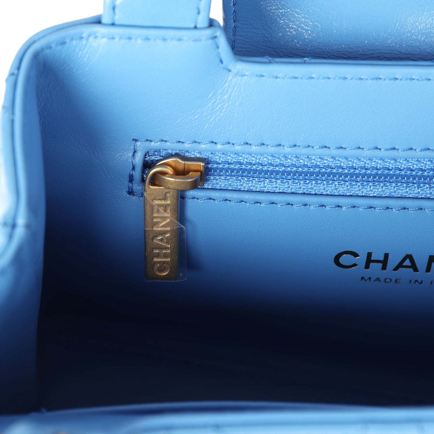 Chanel Small Kelly Shopper Blue Shiny Aged Calfskin Brushed Gold Hardware