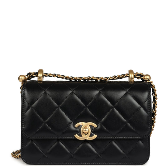 Chanel Small Perfect Fit Flap Bag Black Shiny Calfskin Brushed Gold Hardware