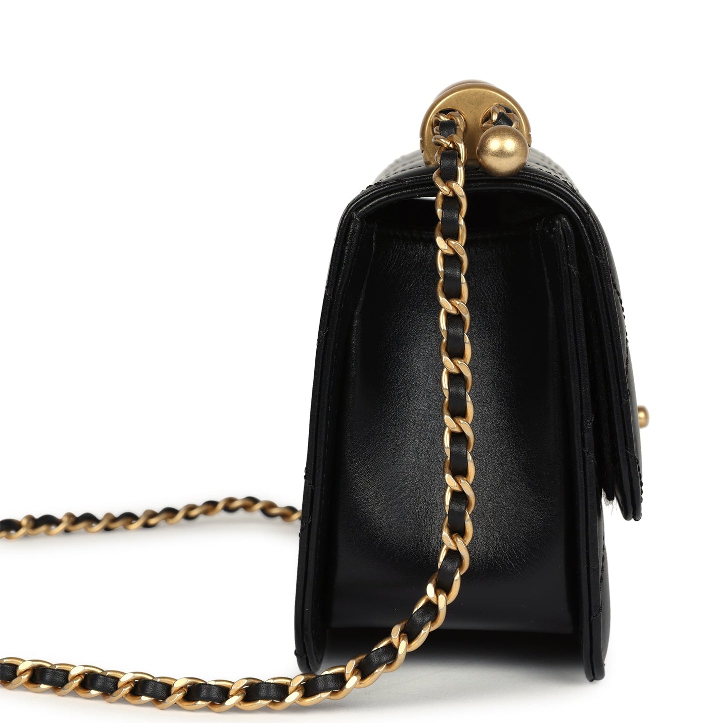 Chanel Small Perfect Fit Flap Bag Black Shiny Calfskin Brushed Gold Hardware