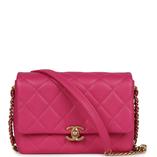 Chanel Small Melody Flap Bag Dark Pink Caviar Aged Gold Hardware