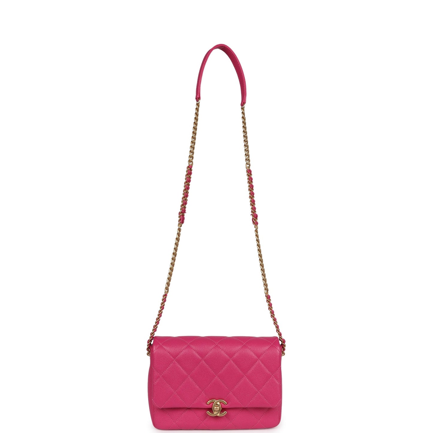 Chanel Small Melody Flap Bag Dark Pink Caviar Aged Gold Hardware