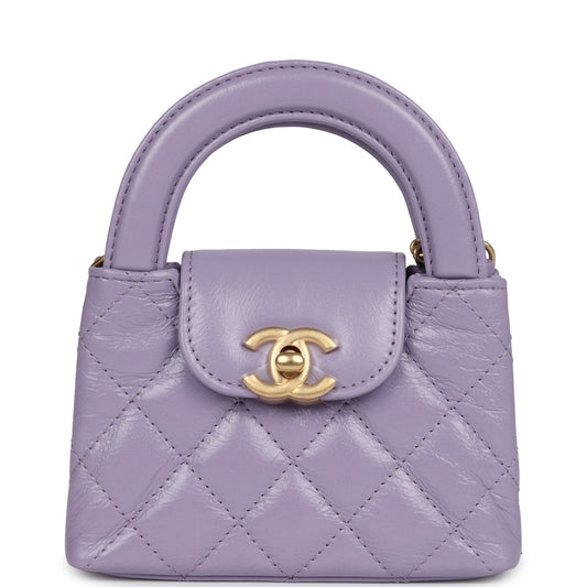 Chanel Nano Kelly Shopper Light Purple Shiny Aged Calfskin Brushed Gold Hardware