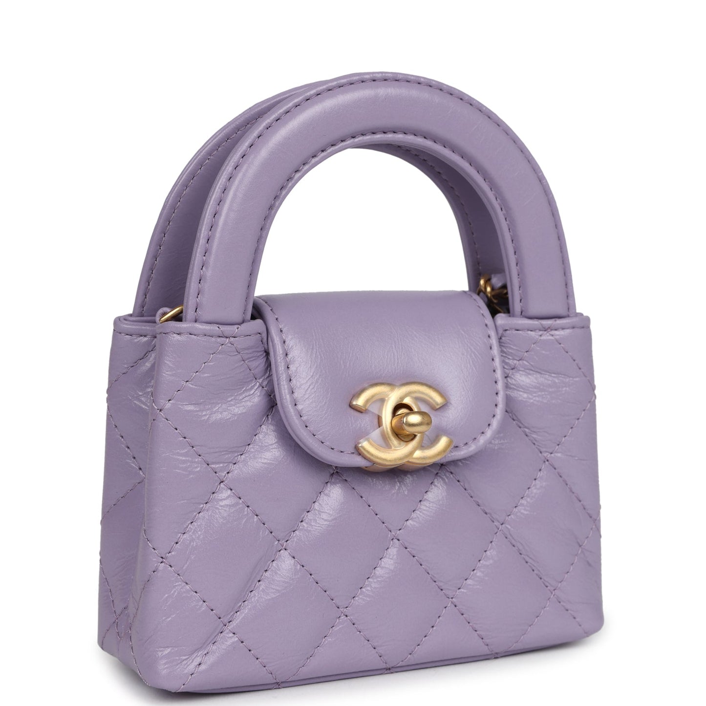 Chanel Nano Kelly Shopper Light Purple Shiny Aged Calfskin Brushed Gold Hardware