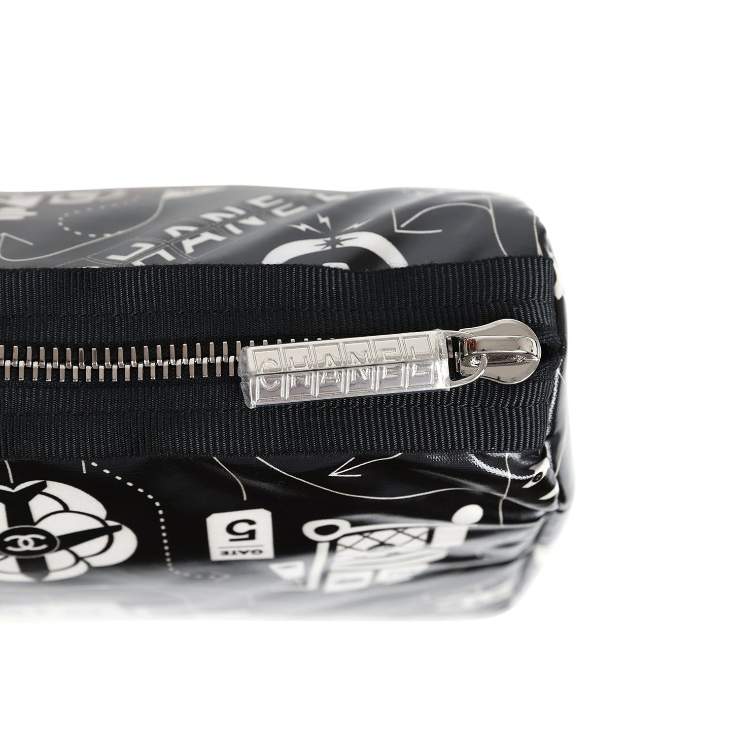 Chanel Small Airline Cosmetic Pouch Black and White Nylon Silver Hardware