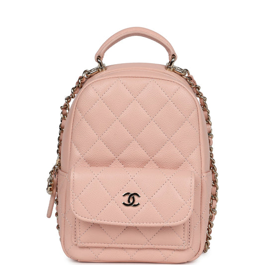 Chanel Mini Phone Holder Backpack with Chain Light Pink Caviar Light Gold Hardware