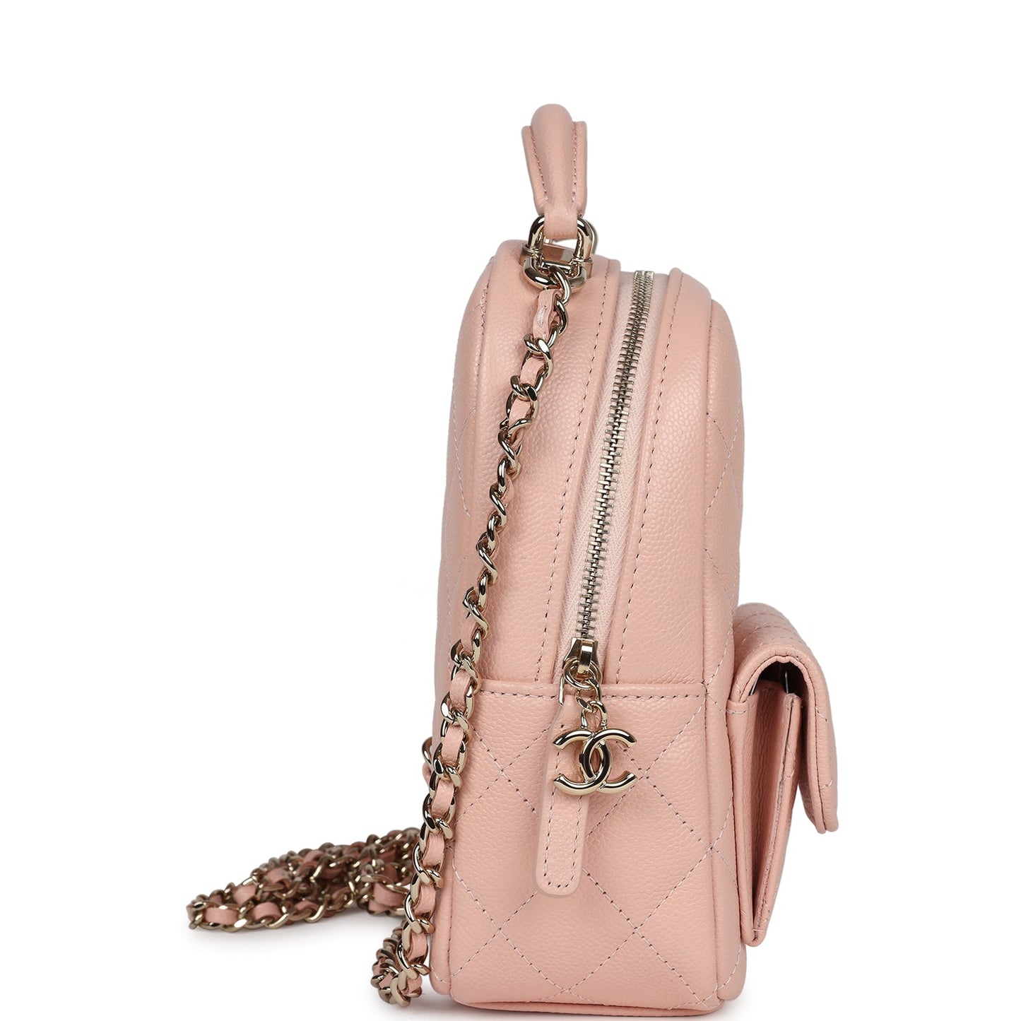 Chanel Mini Phone Holder Backpack with Chain Light Pink Caviar Light Gold Hardware