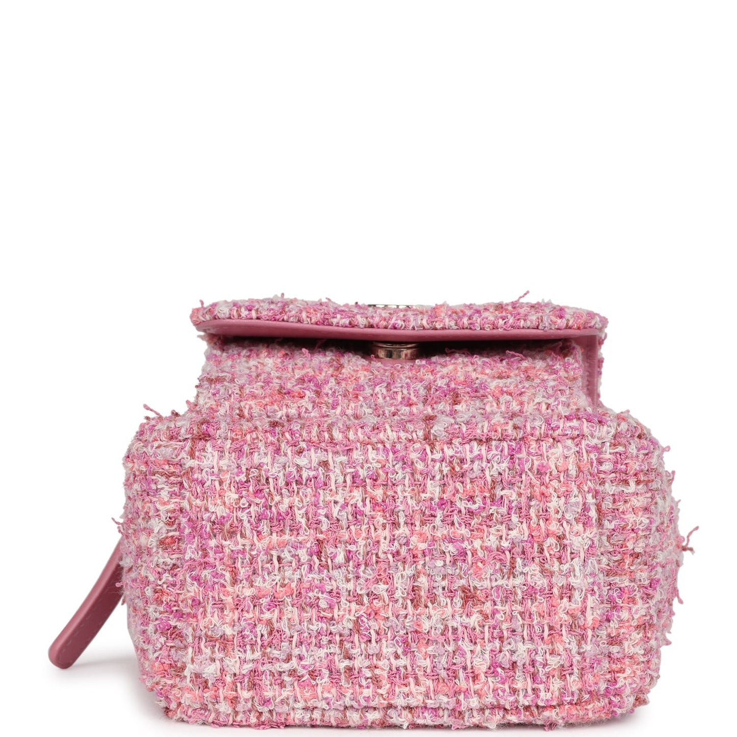 Chanel Mini Phone Holder Backpack with Chain Pink Multicolor Tweed Light Gold Hardware