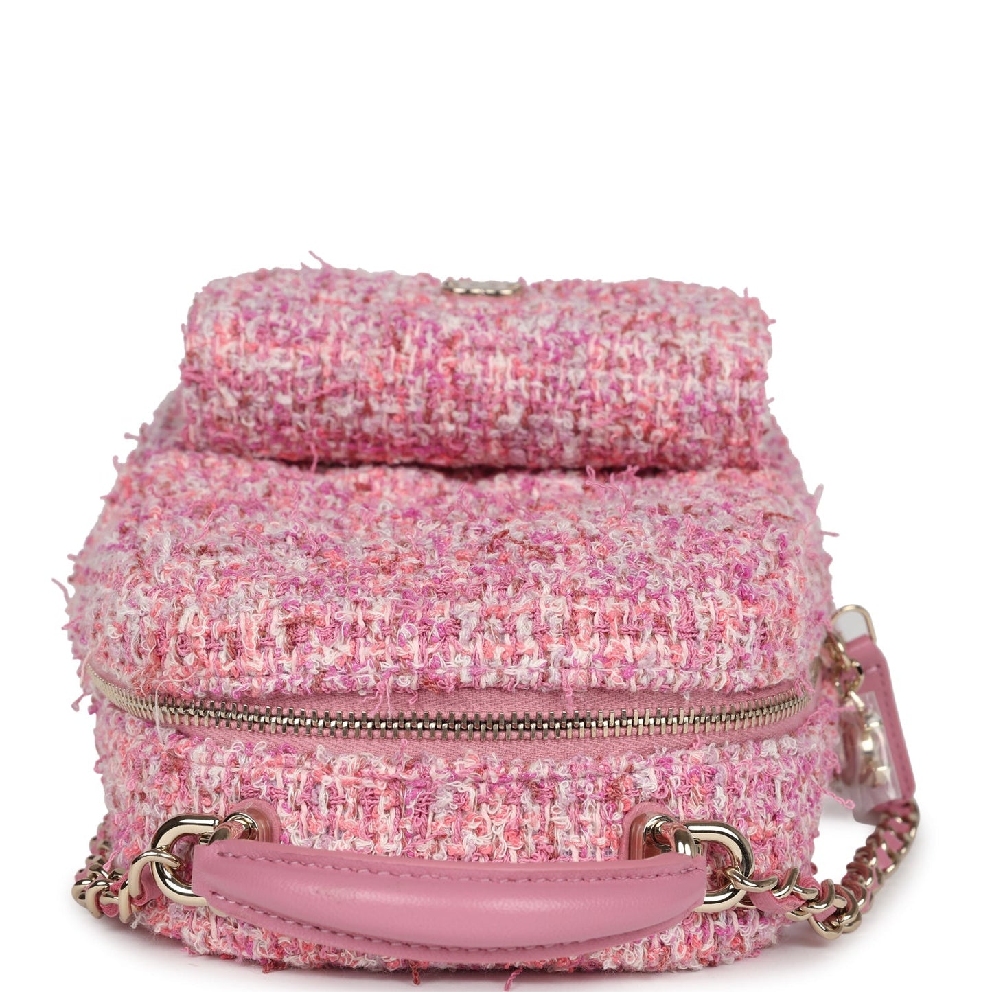 Chanel Mini Phone Holder Backpack with Chain Pink Multicolor Tweed Light Gold Hardware