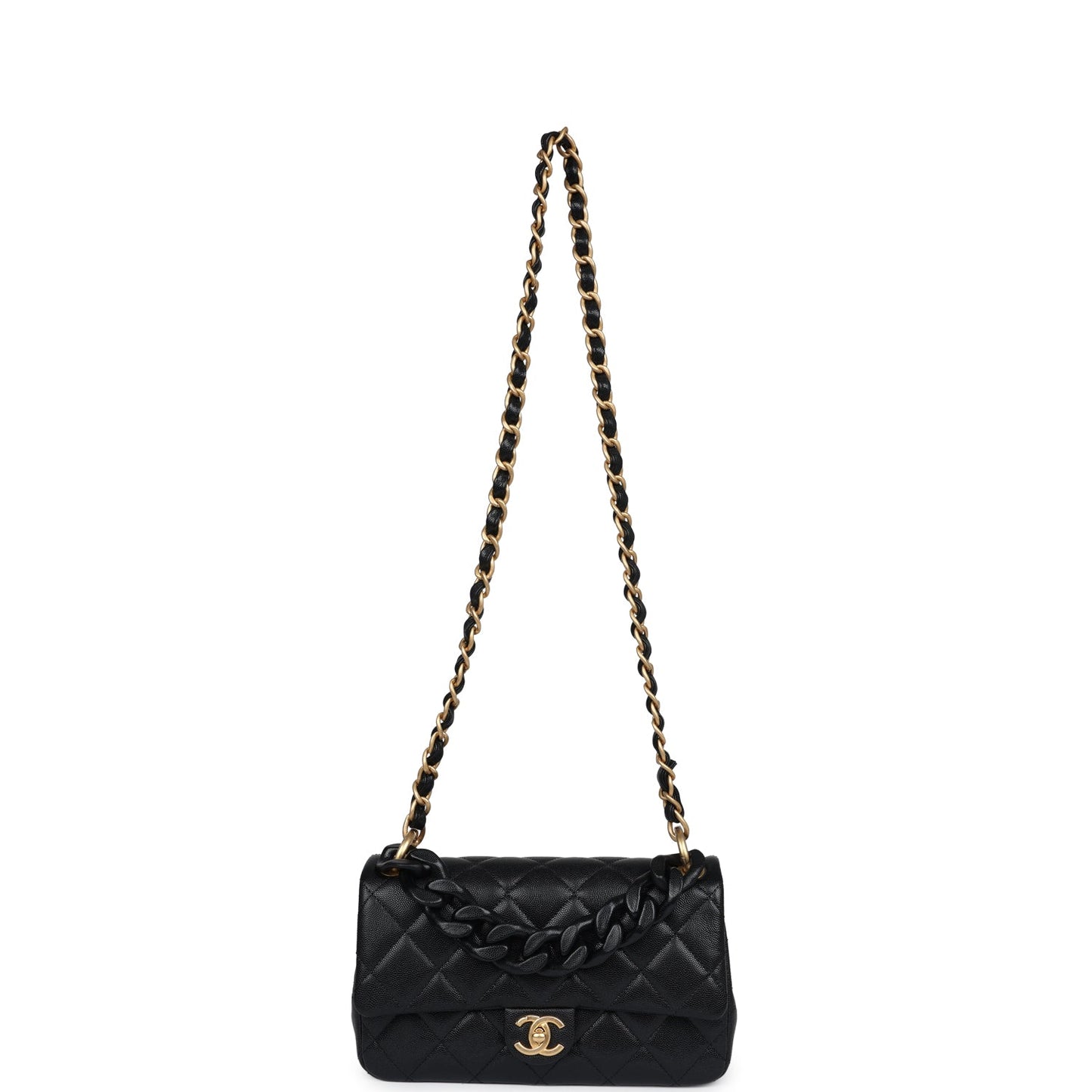 Chanel Medium Top Handle Flap Black Caviar Brushed Gold Hardware