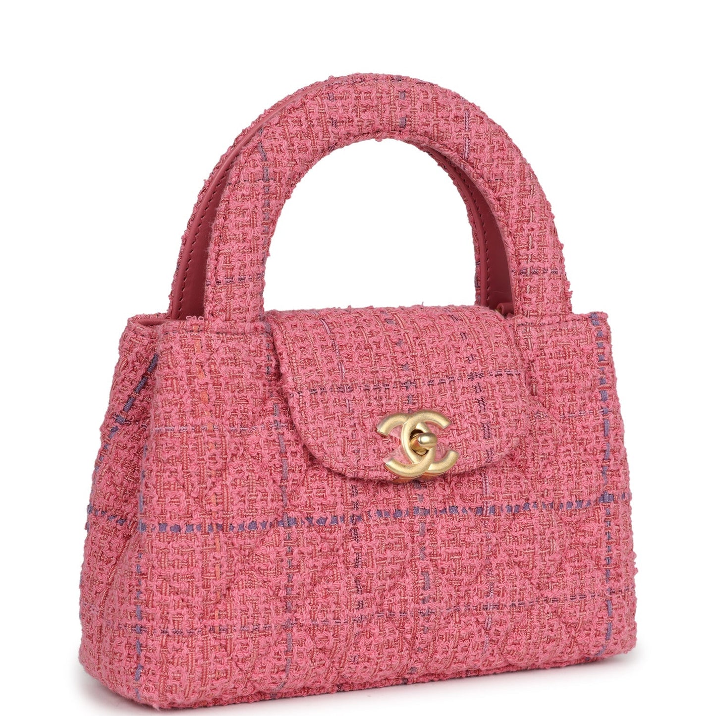 Chanel Small Kelly Shopper Pink Tweed Brushed Gold Hardware