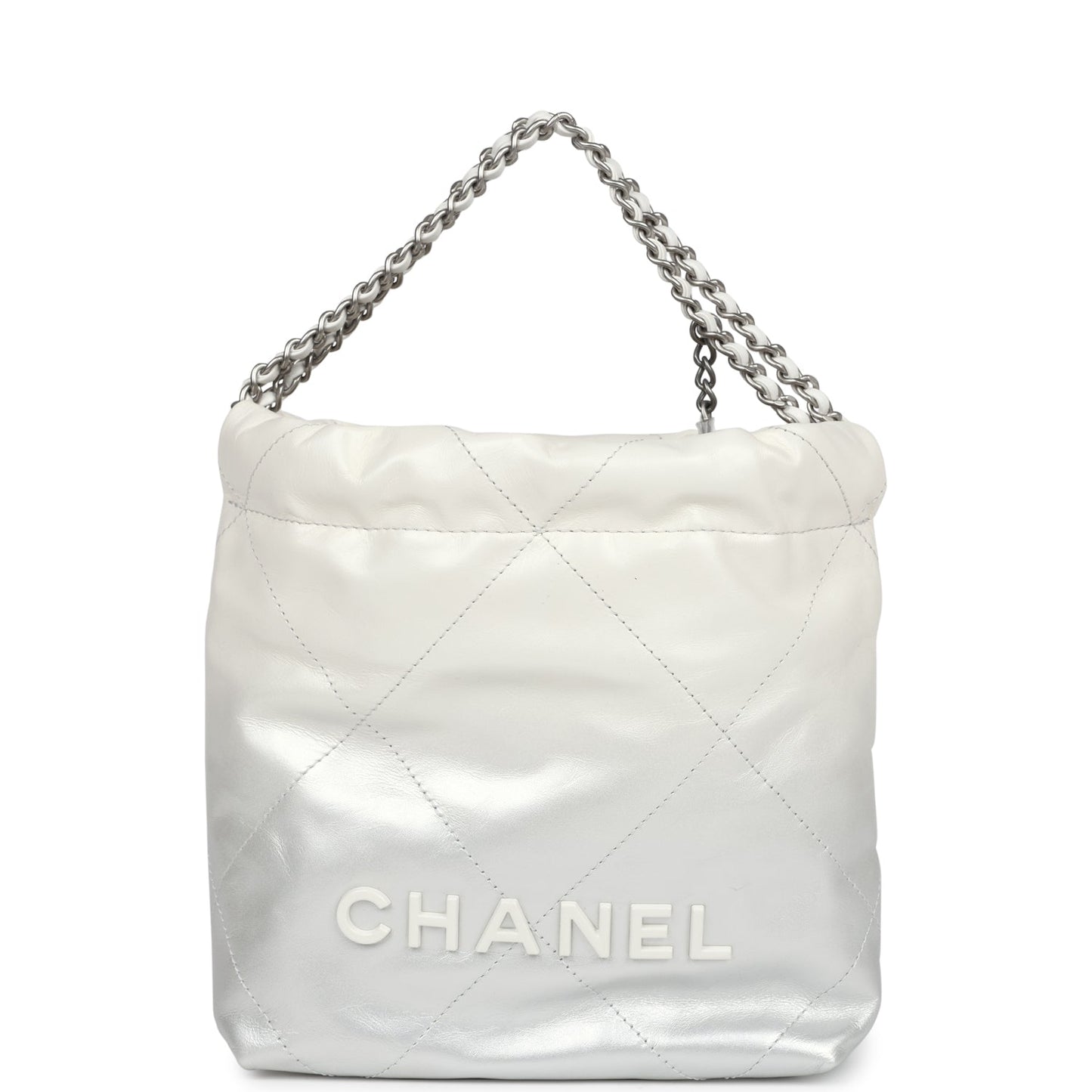 Chanel Mini 22 Hobo White and Silver Ombre Metallic Calfskin Silver Hardware